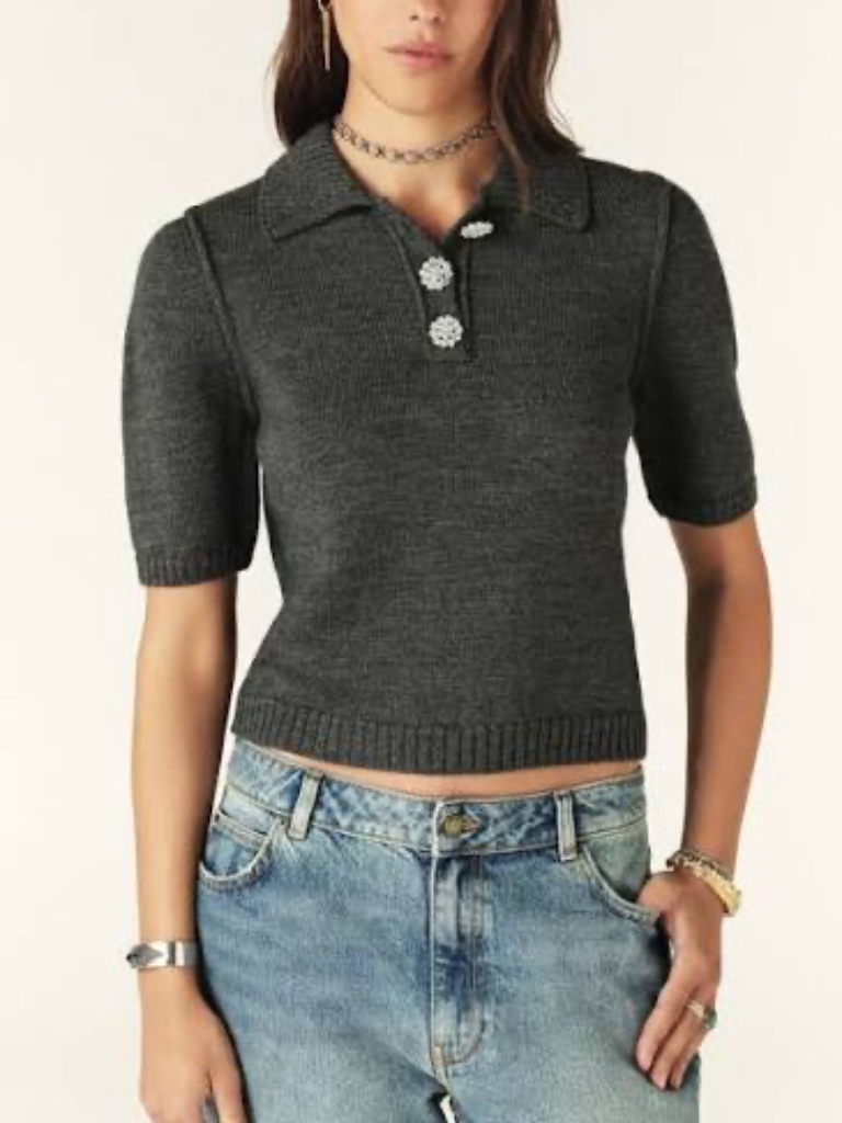 $340 Ba&Sh "Kyta" Wool Short Sleeve Polo Sweater Nwot/Sz Xs